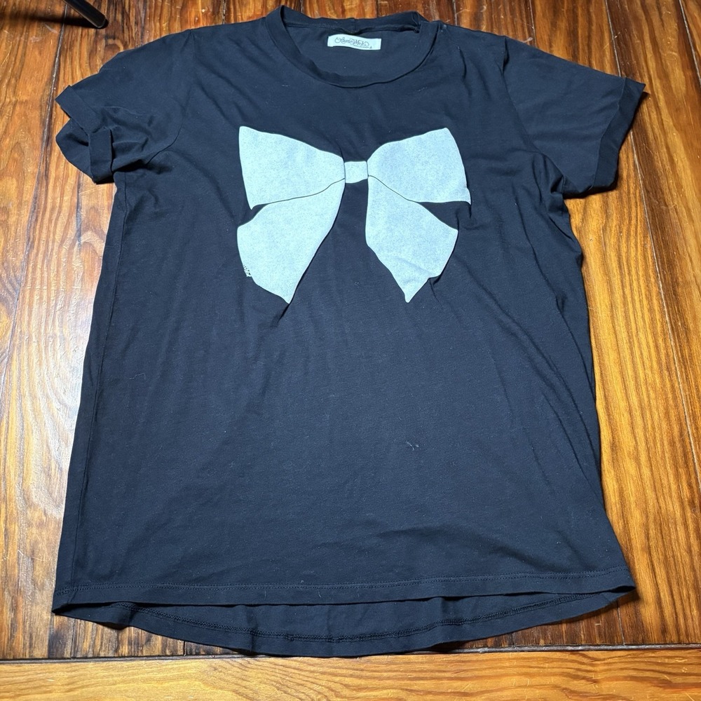 Lauren Moshi Edda Puff Bow Tee Black White Sz S A1627